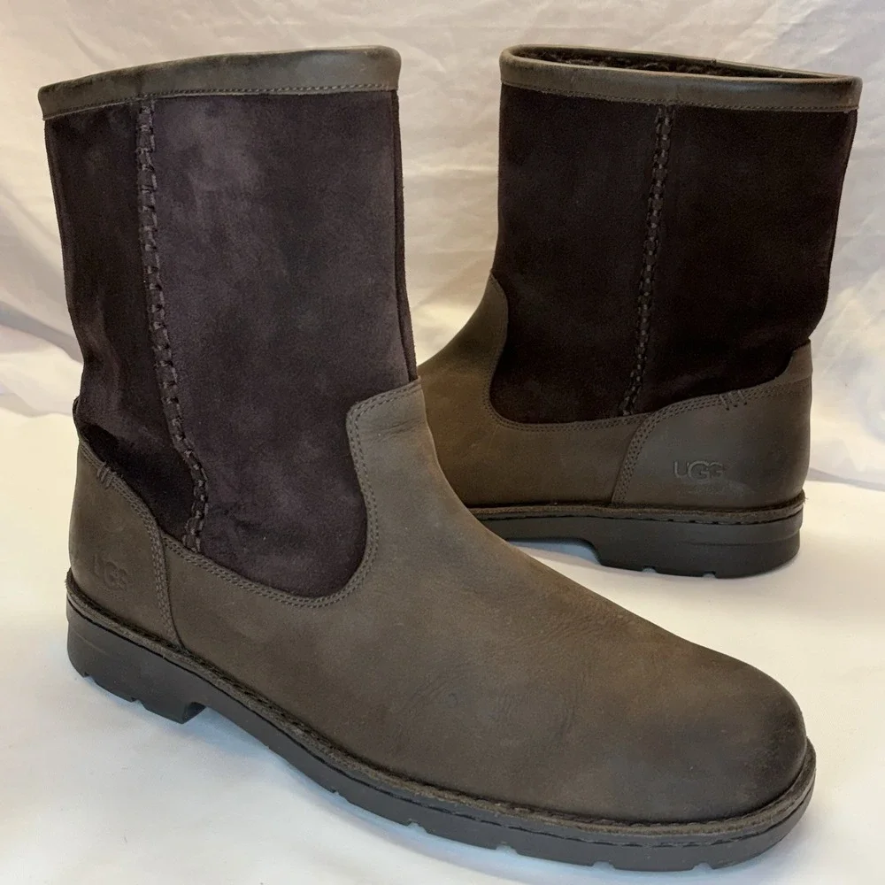 Ugg Foerster Sheepskin Leather Boots Mens 12 Suede Waterproof Wool Lined 1007796